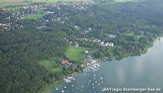 Blick vom Ballon auf Possenhofen und Pöcking am Starnberger See